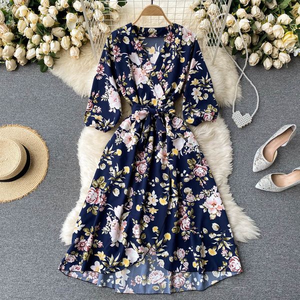 

2021 new singiny female floral neck puff rentals even line to summer bohemian impression beach dressed dress afak, Black;gray