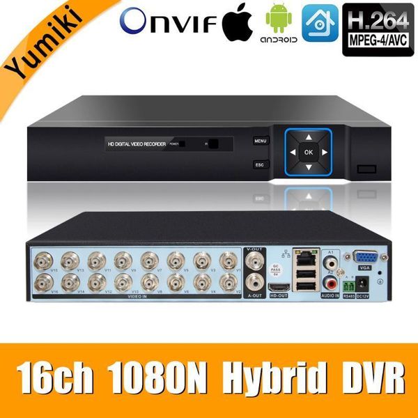 

5 in 1 16ch*1080n ahd dvr surveillance security cctv video recorder dvr hybrid for 720p/960h analog ahd cvi tvi ip cameras1, Black;white
