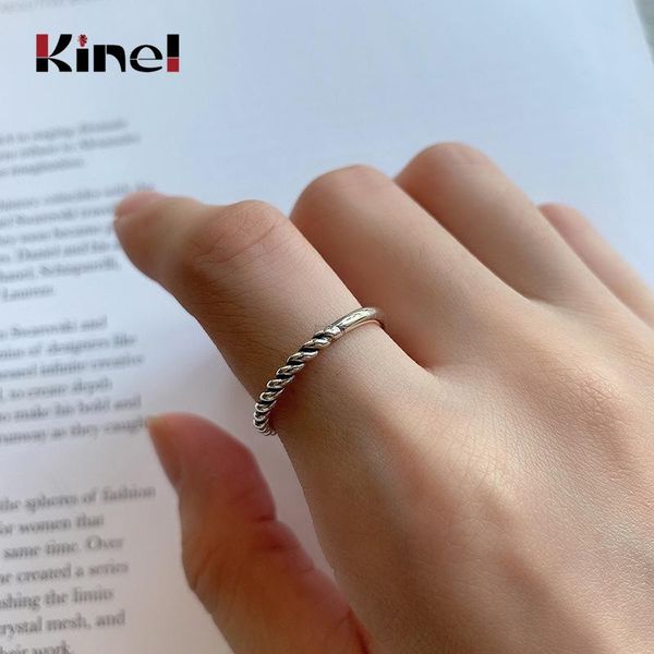 

kinel korean sterling silver simple retro weaving rings for women jewelry opening anillos de plata 925 de ley mujer, Golden;silver
