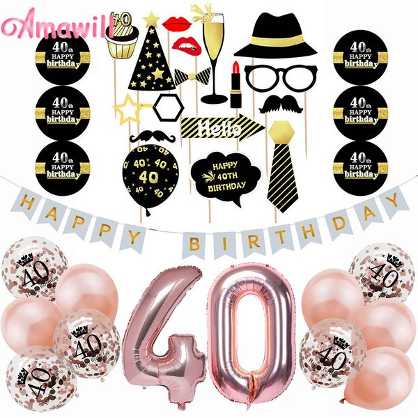 

amawill 40th birthday party decoration kit happy birthday banner 32inch foil number balloons 40 years old party supplies 75d wmtkqy