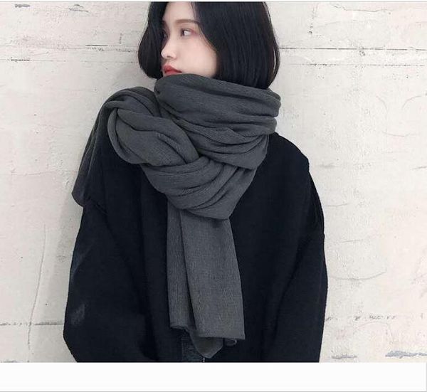 

luxury-designer korean pure color knitted wool scarf for women's autumn and winter thickening and warmth keeping for, Blue;gray