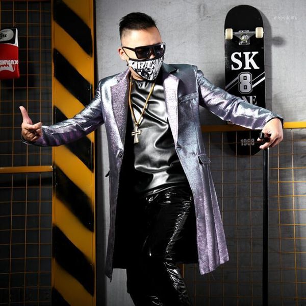 

nightclubs singers blazer bars dj stage clothes men's fashion personalized costumes silver gradient long suit men casual suits1, White;black