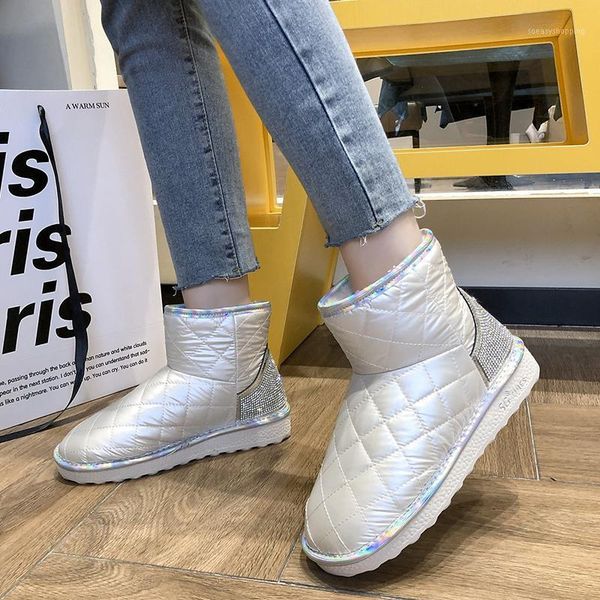 

rimocy luxury silver crystal snow boots women winter 2021 flat plush warm cotton shoes women rhinestones waterproof ankle boots1, Black