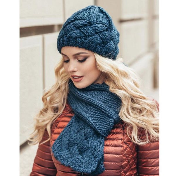 

beanie/skull caps women hat fashion winter keep warm solid color knitted wool hemming simple wild casual female, Blue;gray