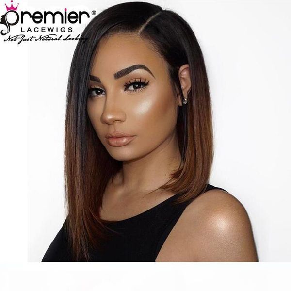 

premier 8a ombre 360 lace front wigs brazilian virgin hair wigs yaki straight pre-plucked 150% density deep lace part human lace wigs, Black;brown
