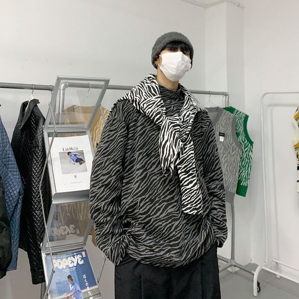 

men's jersey 2021 spring and winter new high-necked retro zebra base long sleeves shirt young clothes w5ql, White;black