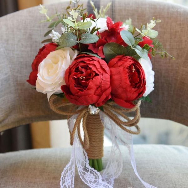 

decorative flowers & wreaths po props handmade decoration simulation peony flower artificial bridal bouquet silk cloth 25*25*28cm 5 color1