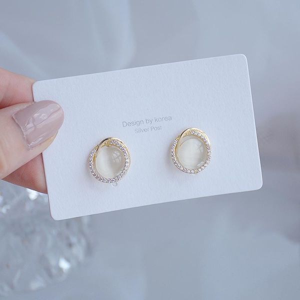 

2020 new arrive fashion inlaid cat eye globe shape earring for women exquisite tiny zirconia stud earring daily brincos bijoux, Golden;silver