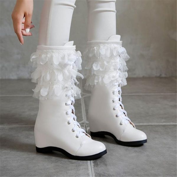 

boots pxelena plus size 34-43 lolita sweet korean ruffles cosplay women bride wedding shoes white black hidden high heels