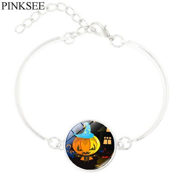 

pinksee злой замок тыква серебристые браслеты для мужчин женщины 12 стили хэллоуин фестиваль фестиваль ювелирные изделия аксессуары, Black