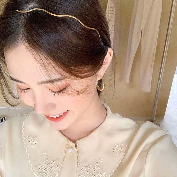 

lady hair hoop gold alloy turban headband elastic hairband hair accessories for girl no slip stay on knotted head band hair band, Silver