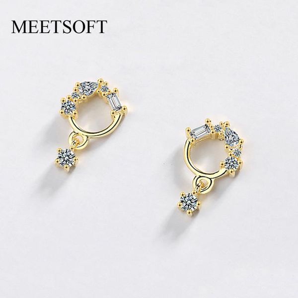 

hoop & huggie meetsoft tibetan silver plated prevent allergy earrings for women trendy design circle crysyal jewelry gift, Golden;silver