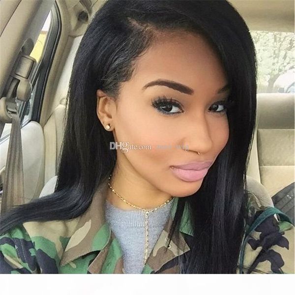 

human hair wigs silky straight virgin peruvian hair glueless lace front wigs with baby hair natural straight full lace wig, Black;brown