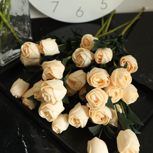 

decorative flowers & wreaths 5pcs/lot 6heads tulip bunch pe fake flower for home autumn wedding party decoration foam rose artificial bouque