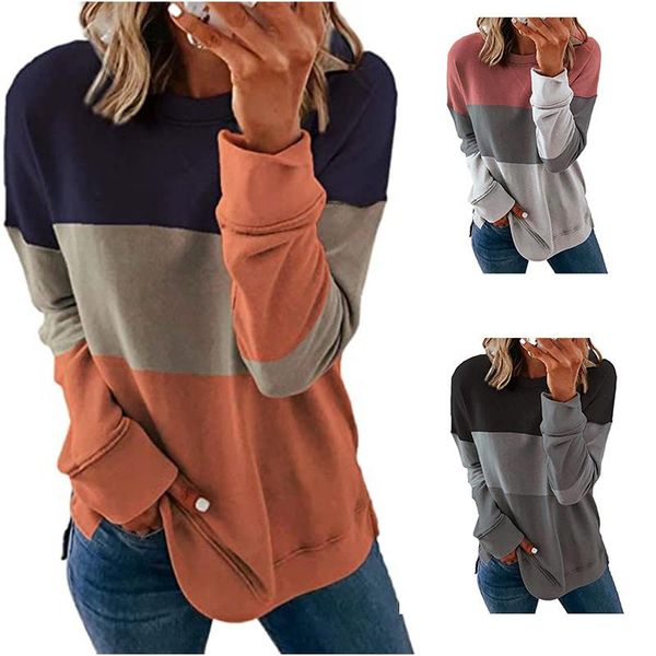 

new style contrast color round neck long sleeve casual sweater, White