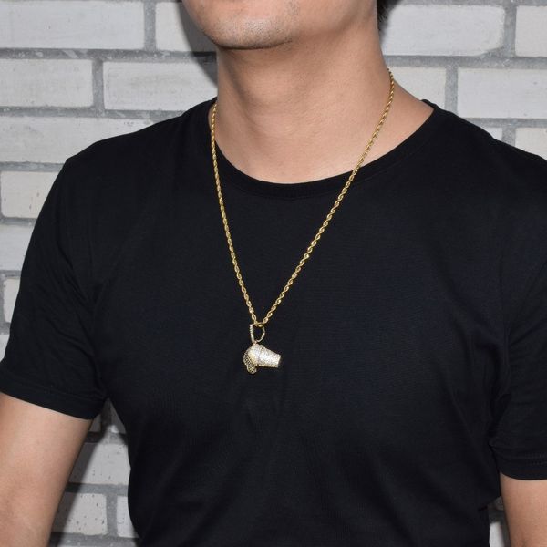 

necklace red cup drank iced pendant men's lean steel rope chain gold silver color cubic zircon hip hop jewelry for