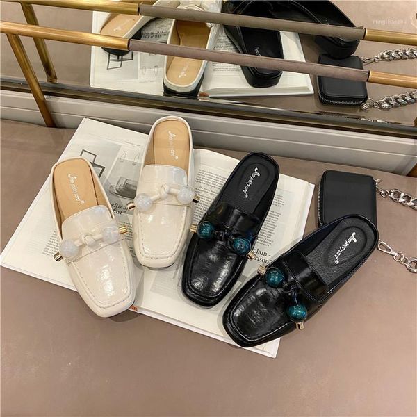

slippers brand women slip on shoes casual low heels mules square toe outside slide woman sandals black apricot zapatos de mujer1