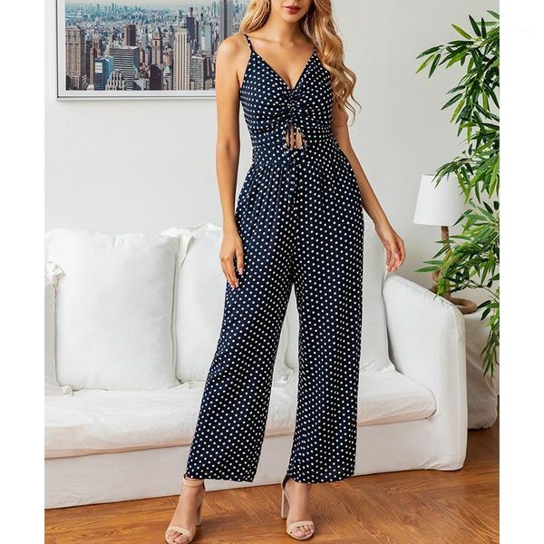 

romper one piece outfit women pant backless clothing polka-dot summer wide leg jumpsuit overalls s size blue1, Black;white