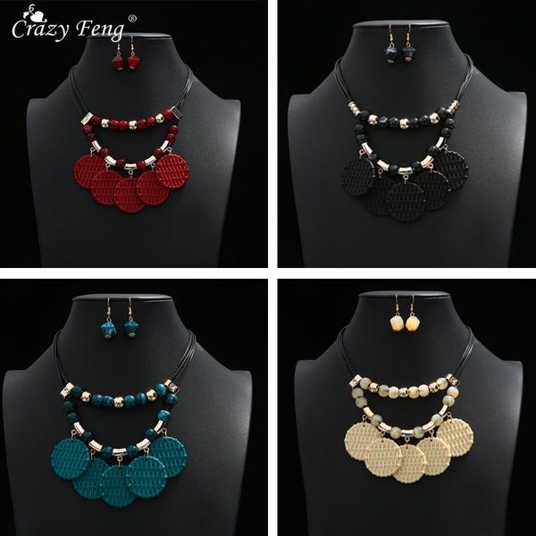 

fashion big acrylic beads boho custom jewlery set for women vintage geometric pendant necklace earrings set bridal accessories, Silver