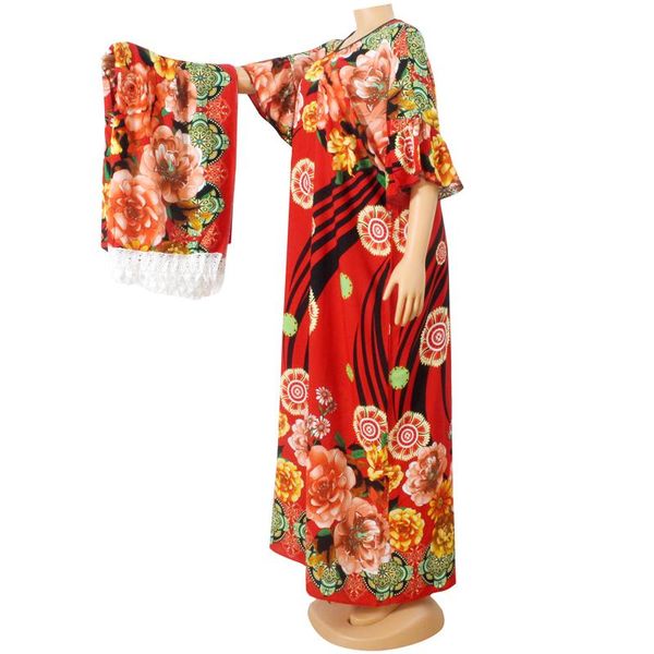 

ethnic clothing 2021 spring autumn bohemian women dress 100% cotton floral print african female plus size vintage, Red