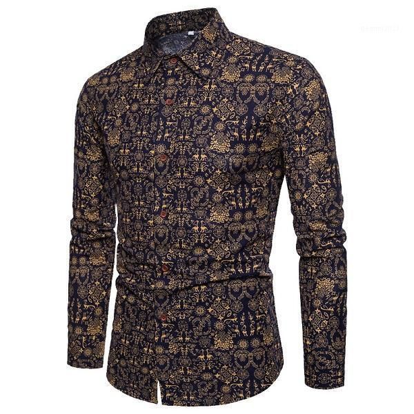 

men's casual shirts heflashor 2021 vintage print men classic fashion floral printed clothing male spring retro style blouse big size 5x, White;black