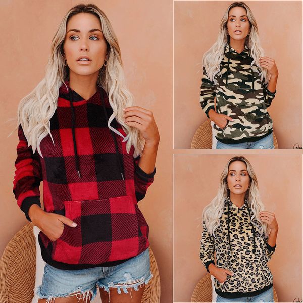 

2020 new christmas women's fashion casual plaid long sleeve hooded sweater women