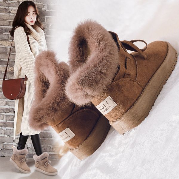 

plush warm snow boots 2019 new winter women sequins rabbit hair snow boots thicken cotton boots zapatos de mujer botas t200106, Black