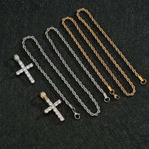 

fashion design necklace pendant liguxury jewelry cross diamond large round zircon copper item personality hip hop back hollowed out female, Silver