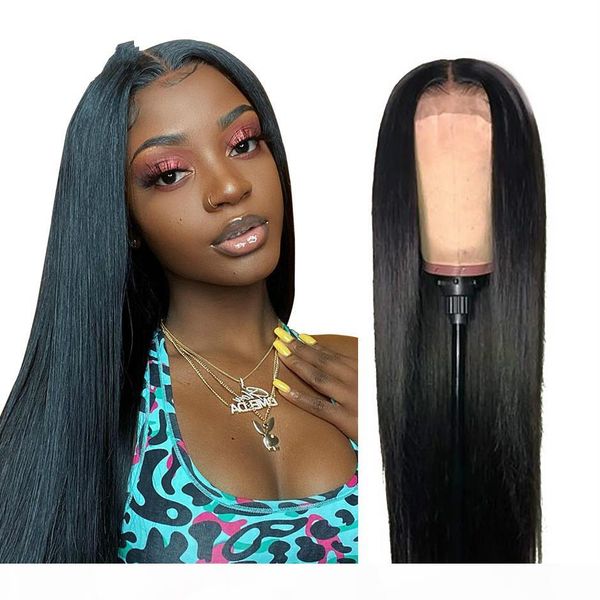 

malaysian straight wigs for women 180% density 4x4 lace closure wig straight lace front human hair wigs, Black;brown