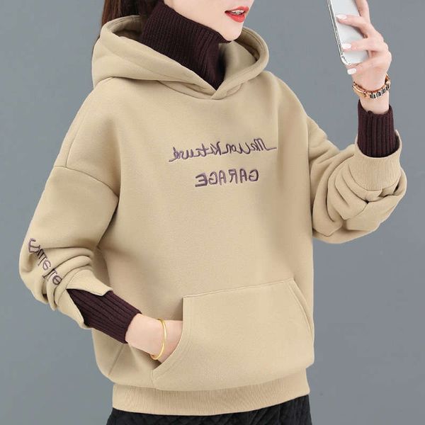 

cashmere thickened women's autumn and winter clothes 2020 new loose fake two-piece hooded high collar foreign style jacket, Black