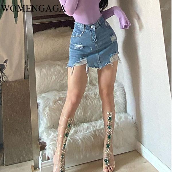 

womengaga 5xl europe hole tassel retro double layer high waist mini denim skirt women girl gift plus size spl01, Black