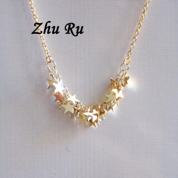 

pendant necklaces zhu ru 2021 bijoux femme collier string many star pentagram charm statement necklace women boho jewelry gift kolye, Silver