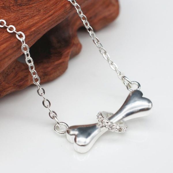 

pendant necklaces fashion dog bone shape women necklace crystal silver plated couple key chain