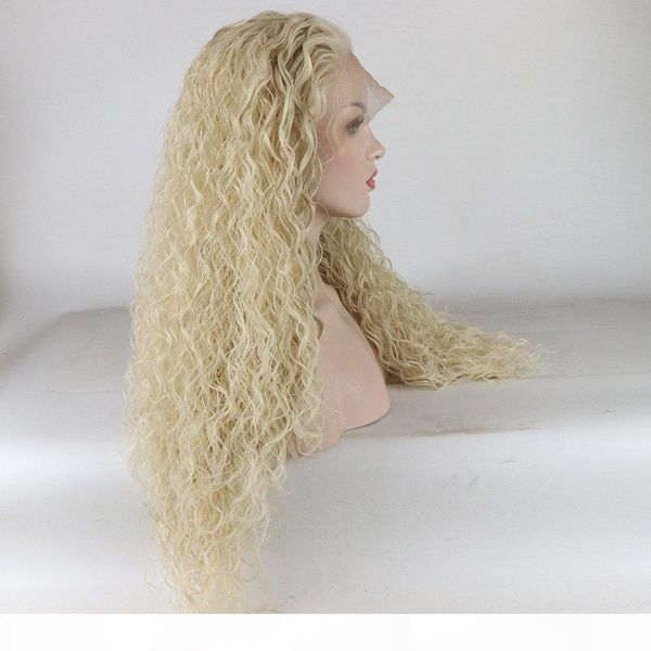 

blonde long loose curly lace front wigs glueless full density synthetic wigs for women heat resistant fiber hair, Black