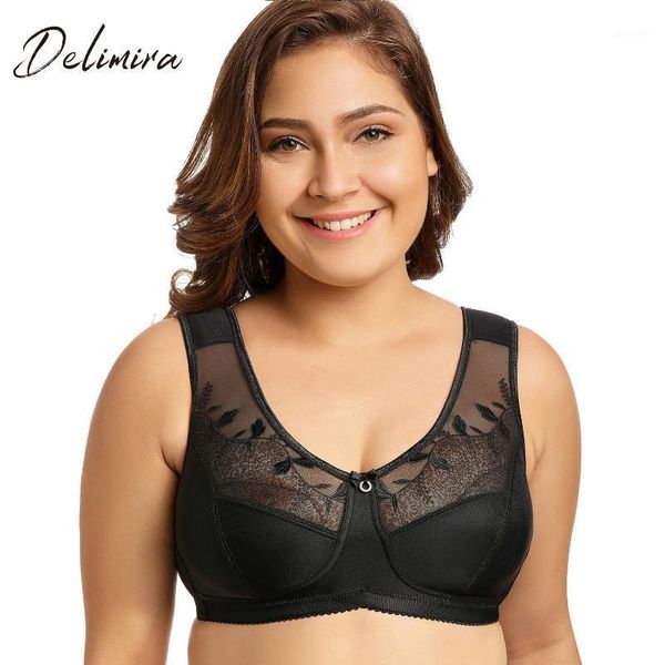 

delimira women's no wire full coverage soft cups minimizer bra1, Red;black