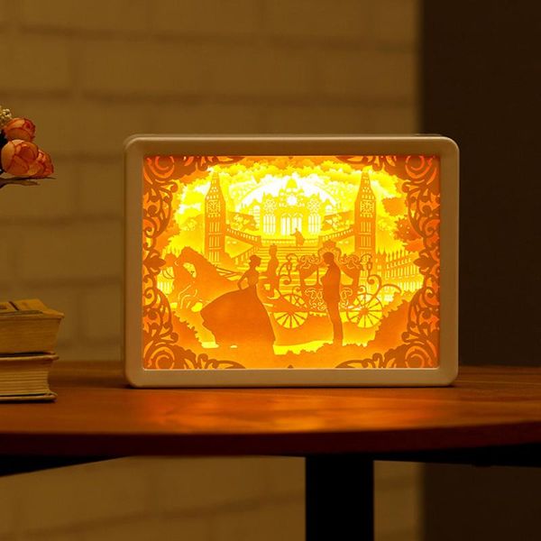 

usb charging cartoon figure home decor frame table sculpture desk light valentine's day gift kids bedroom paper carving lamp led