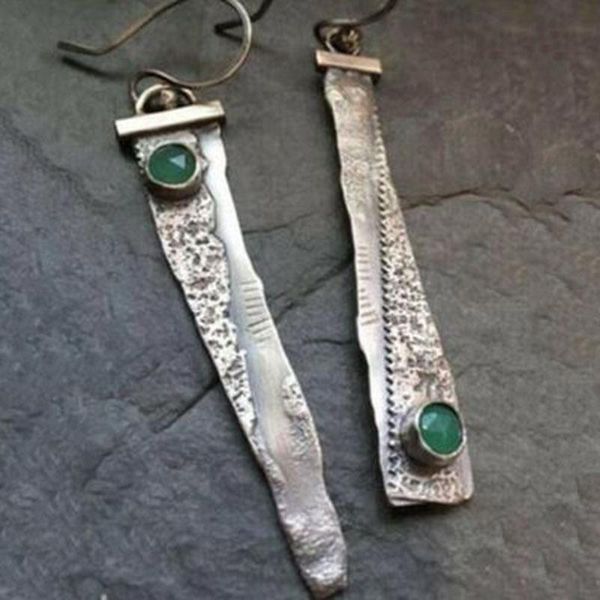 

Vintage Long Pendientes Ethic Antique Silver Color Jagged Sickle Green Resin Stone Tribal Earrings for Women Jewelry