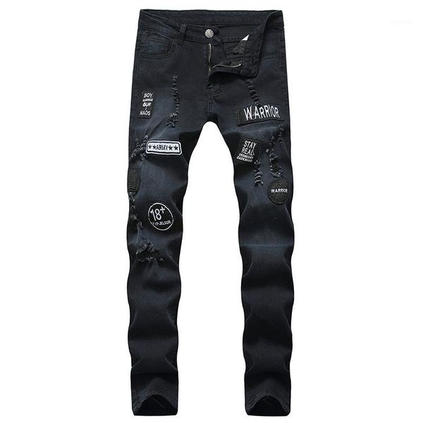 

men ragged jeans men's fashion jeans slim thin skinny 2020 long hip-hop pants clothes clothing men1, Blue