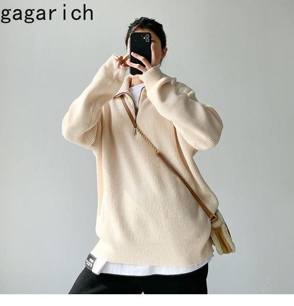 

women's sweaters gagarich casual sweater women zipper collar autumn winter 2021 korean style loose wearing wild high pullovers, White;black