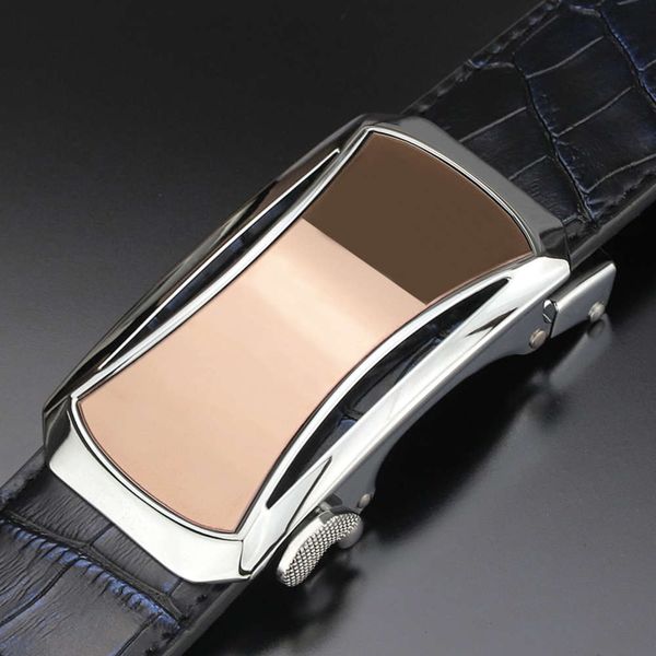 

crocodile pattern versatile automatic business silver hollow g buckle youth leisure men's korean leather belt, Black;brown