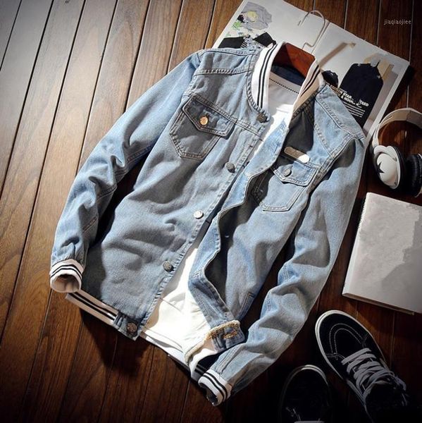 

spring men's denim jacket casual solid color cotton jacket slim large size coat1, Black;brown