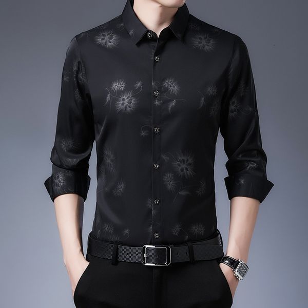 

2020 fashion brand autumn new thin non iron inch lapel long sleeve korean slim fit men's shirt, White;black