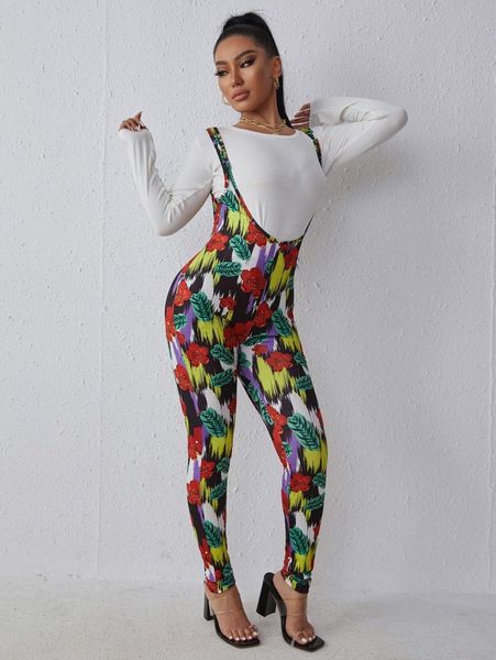 

sxy floral & brush print pinafore jumpsuit without n95b#, White