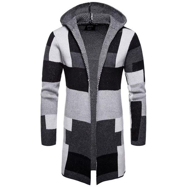 

male brand knitted sweater coats men stripe color splicing jackets fashion long cardigan coat outerwear sweaters drop shipping, White;black