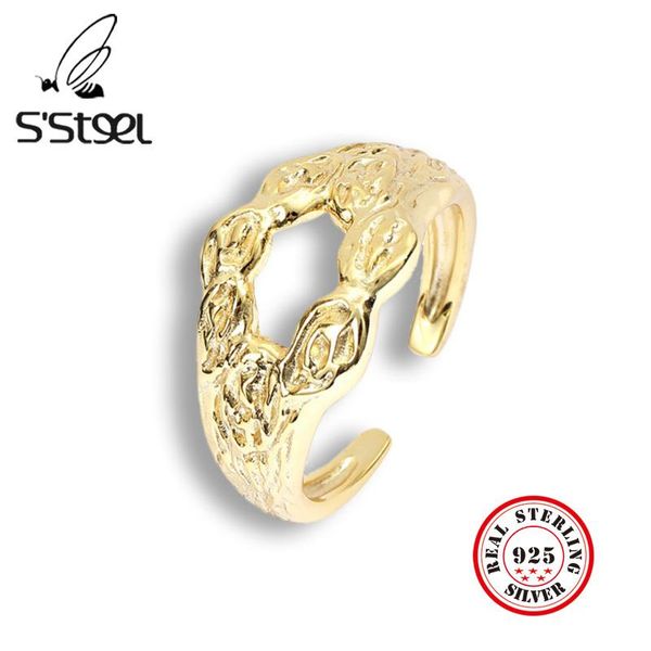

cluster rings s'steel geometric 925 sterling silver gift for women designer personalized ring anillos plata para mujer fine jewelry, Golden;silver