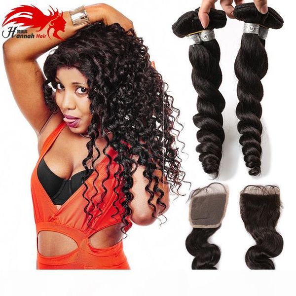 

wowigs hair brazilian virgin hair loose deep wave 3 bundles hair wefts deal with lace closure natural color 1b, Black