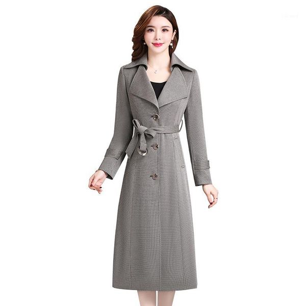 

women's trench coats high-quality windbreaker women's medium long 2021 spring korean plus sizeslim over-the-knee fashion autumn ov, Tan;black