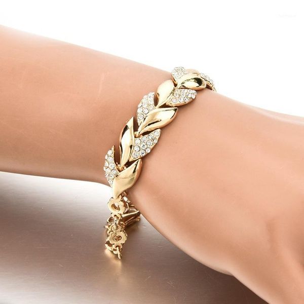 

women alloy rhinestone leaf bracelet lady gold leaf bracelet for party fashion jewelry new arrival bracelet1, Black