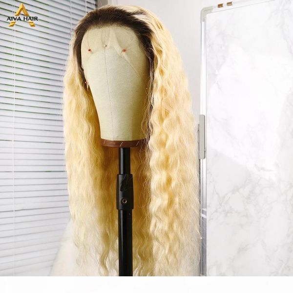 

aiva brazilian remy deep wave wigs 150 density 613 ombre human hair full lace wigs thick glueless wigs for women, Black;brown
