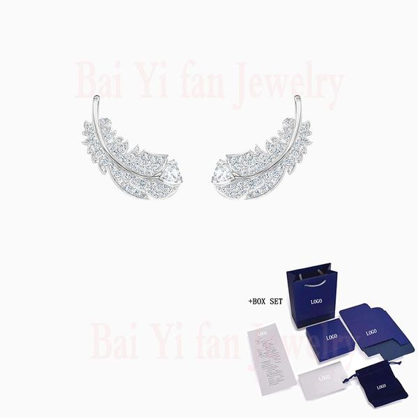 

fashion jewelry swa new nice stud pierced earrings exquisite and charming feather decoration women all-match romantic gift, Golden;silver